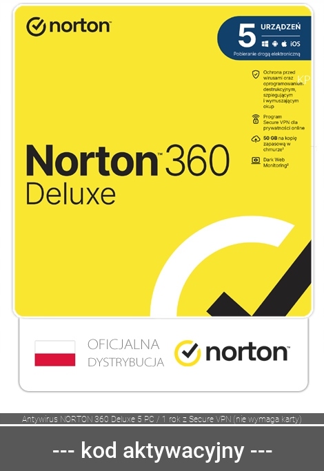 Norton Antivirus Norton 360 Deluxe 2024 5 krokov / 12 mesiacov ESD